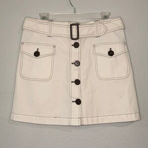 Boden button front stretch cotton mini skirt belted 12